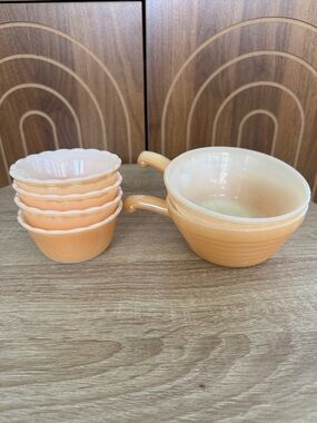 Vintage Fire King Peach Lustre Glass Soup and Custard Bowl Set